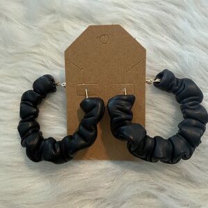 Chico's Black Leather Round Earrings